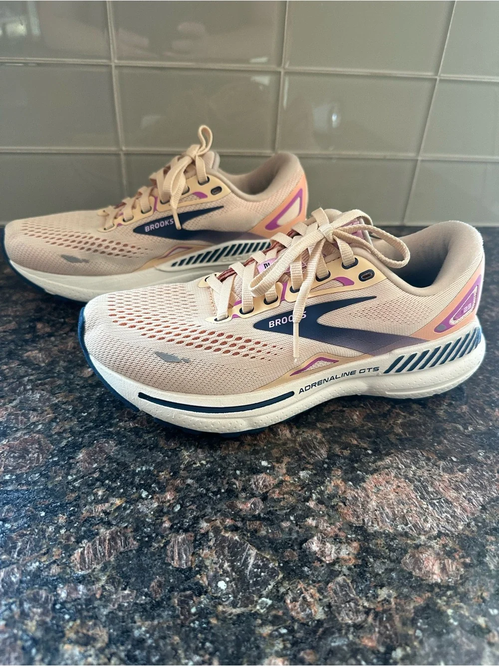 Brooks Adrenaline GTS 23 Women's Running Shoes in Blush Pink and Navy